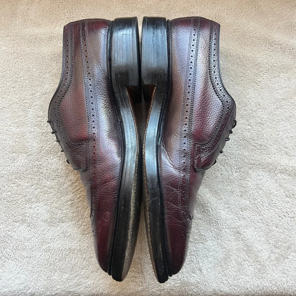 Allen Edmonds Men 9 D Burgundy‎ Pebble Grain Leather Wingtip Derby Dress Shoe